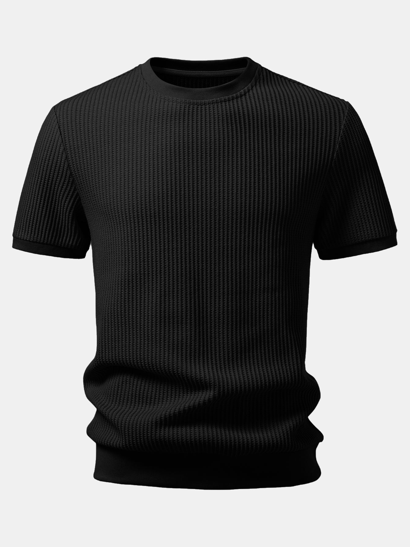 Waffle Ribbed Hem T-Shirt & Drawstring Knit Waffle Shorts