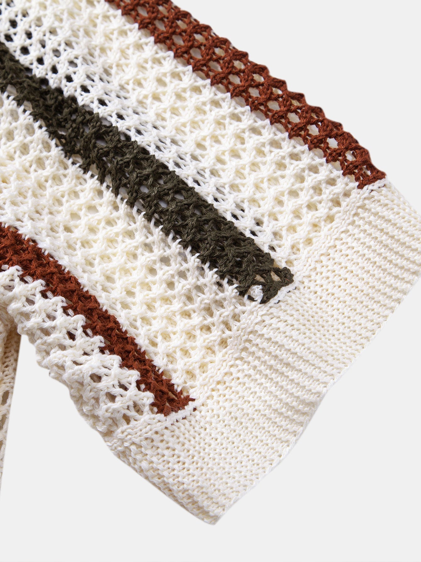 Striped Crochet V Neck Polo & Crinkle Textured Drawstring 5" Shorts