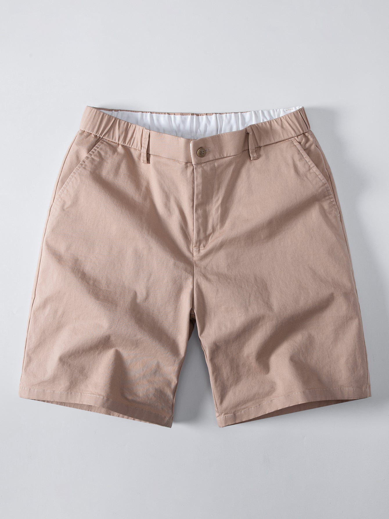 Contrast Trim Textured Zipper Knit Polo & Elastic Waist Chino Shorts
