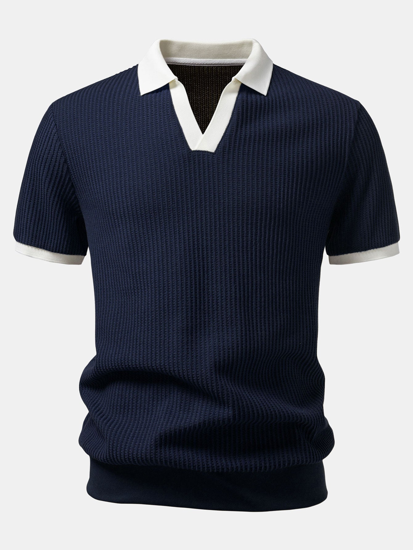 Contrast Knit Waffle Johnny Collar Polo & Slim Fit Tapered Trousers