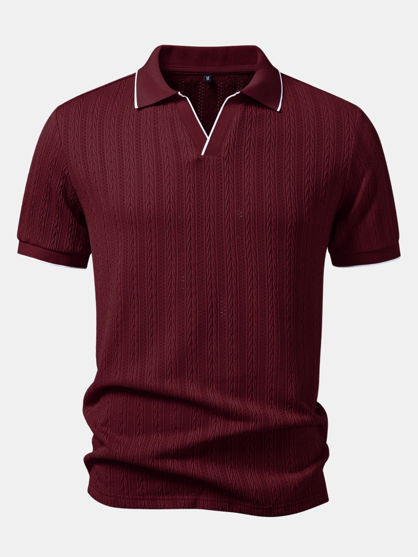 Geometric Jacquard Johnny Collar Polo & Elastic Waist Chino Shorts