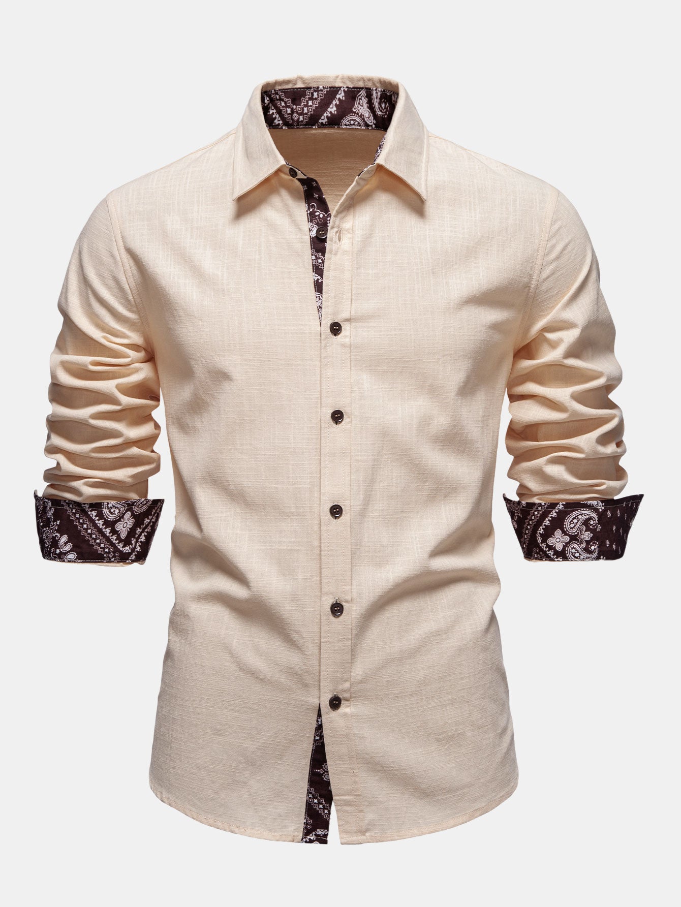 Contrast Paisley Print Linen Look Shirt & Straight Leg Linen Pants