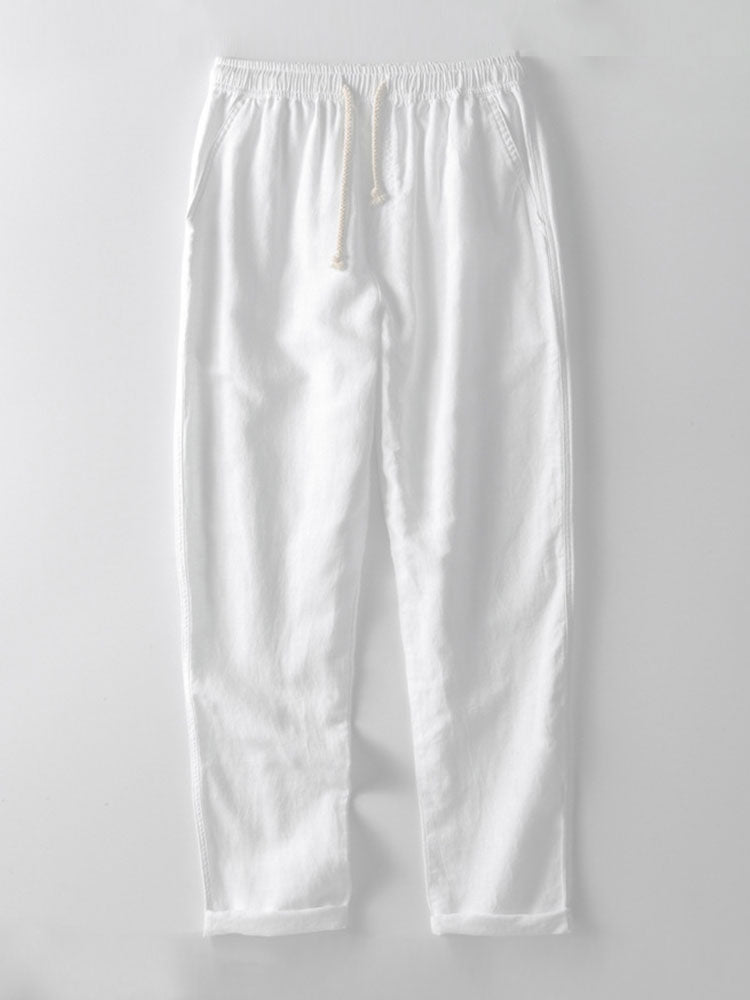 Geometric Jacquard Open Knit Polo & Straight Leg Linen Pants