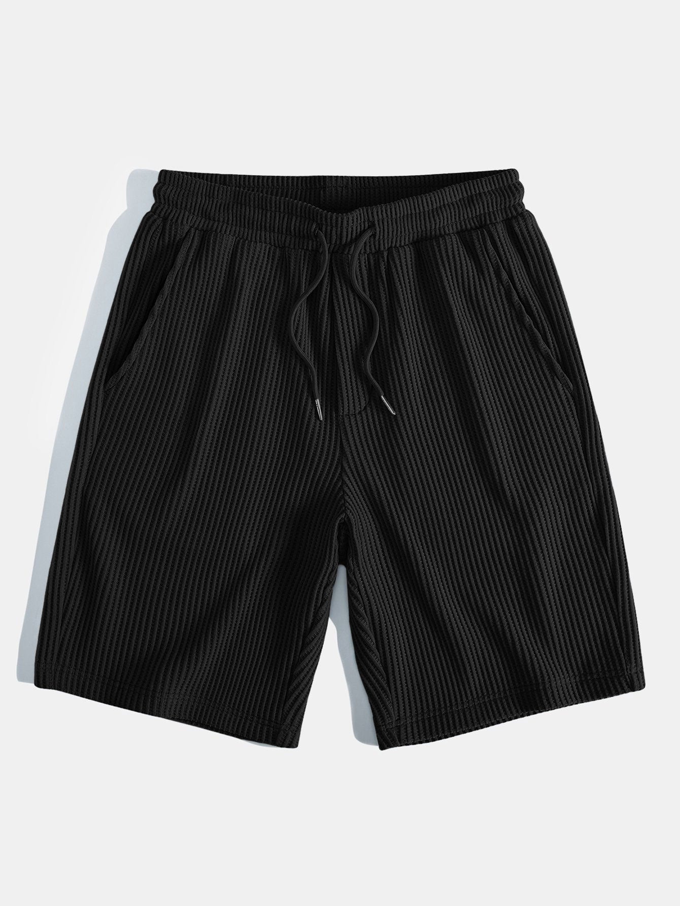 Waffle Ribbed Hem T-Shirt & Drawstring Knit Waffle Shorts