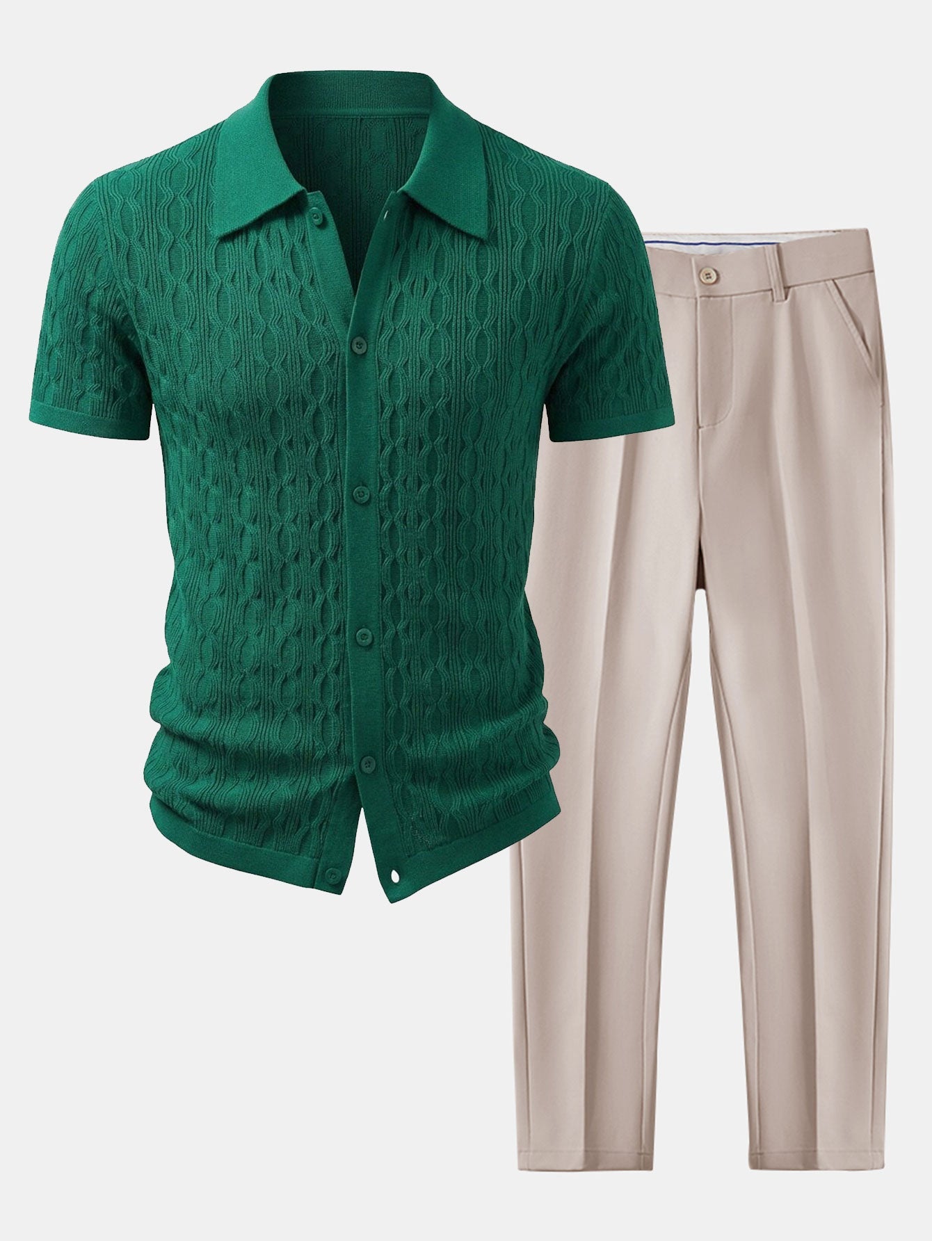 Twisted Jacquard Knit Shirt & Slim Fit Tapered Trousers