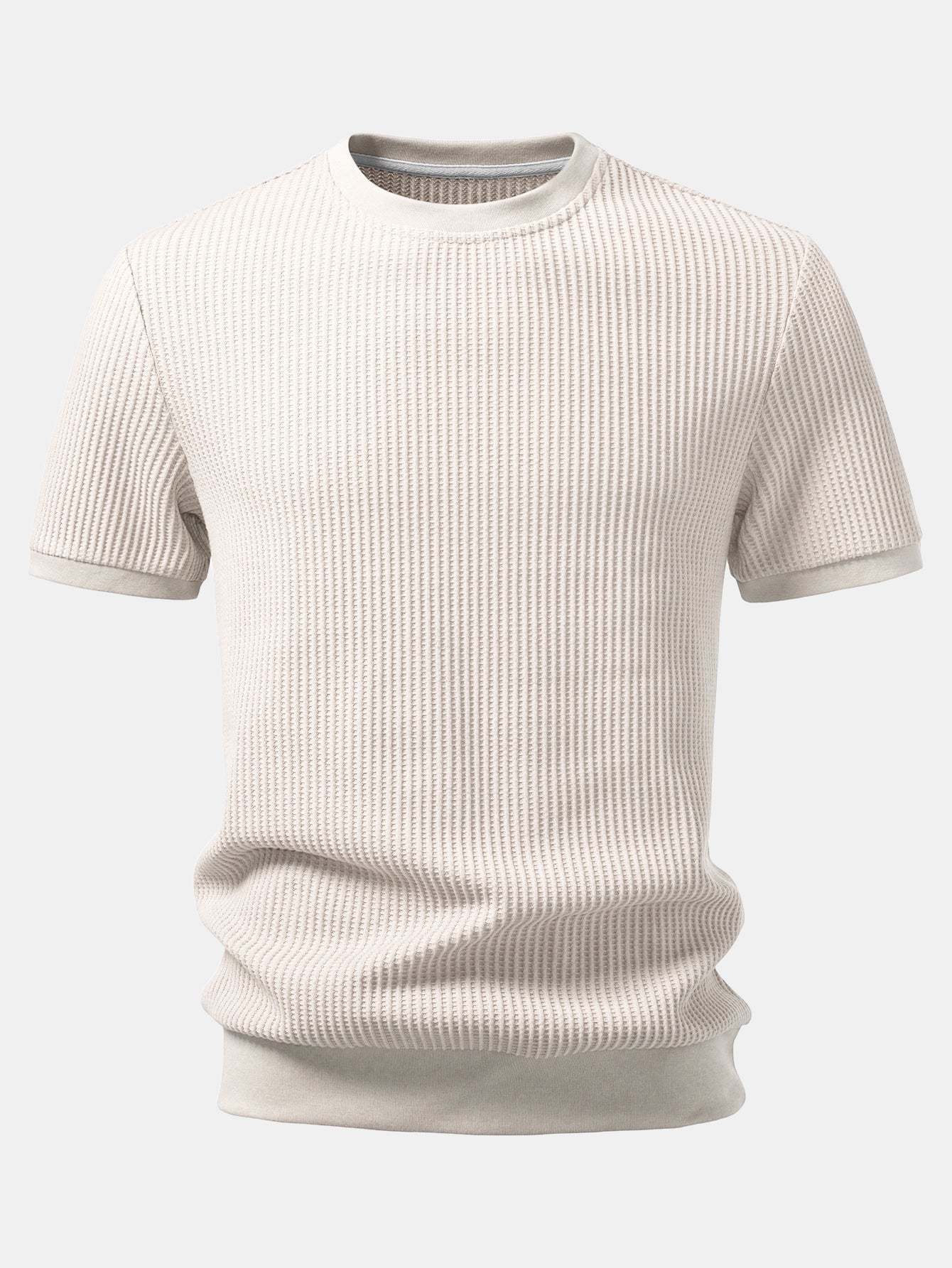 Waffle Ribbed Hem T-Shirt & Drawstring Knit Waffle Shorts
