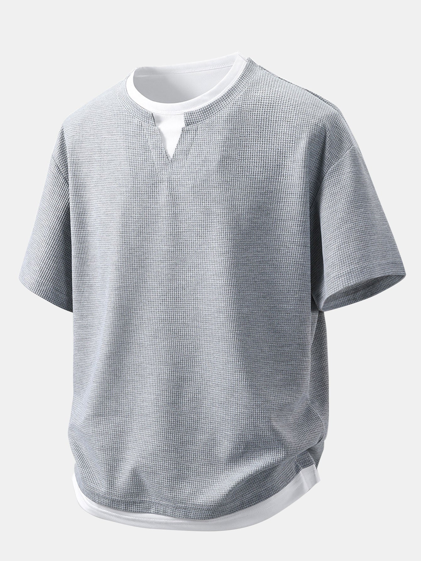 Relax Fit 2 In 1 Notched Collar Waffle T-Shirt & Waffle 7″‌ Shorts