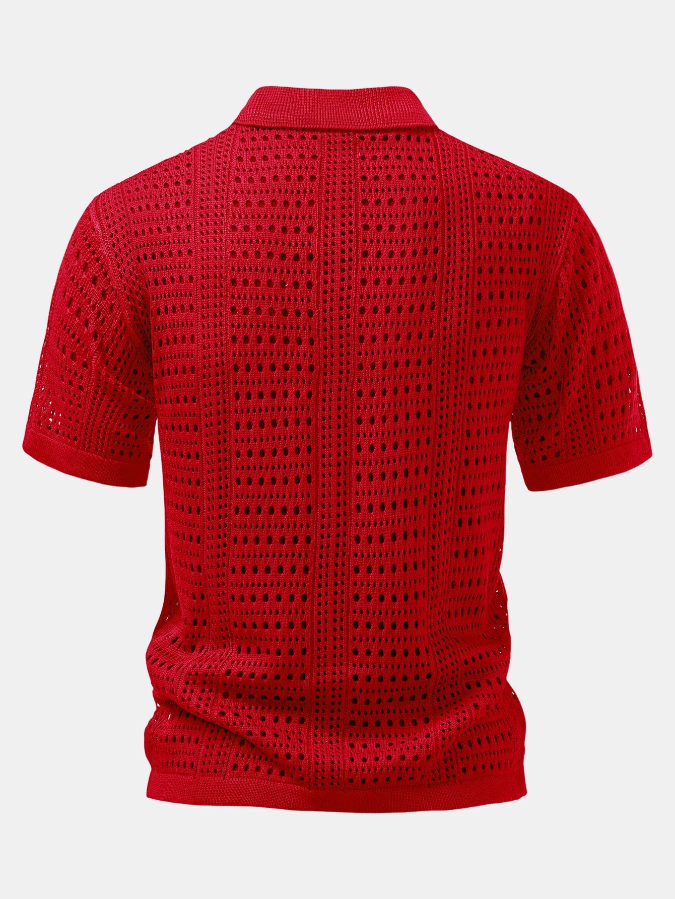 Crochet  V Neck Polo Shirt & Crinkle Textured Drawstring 5" Shorts