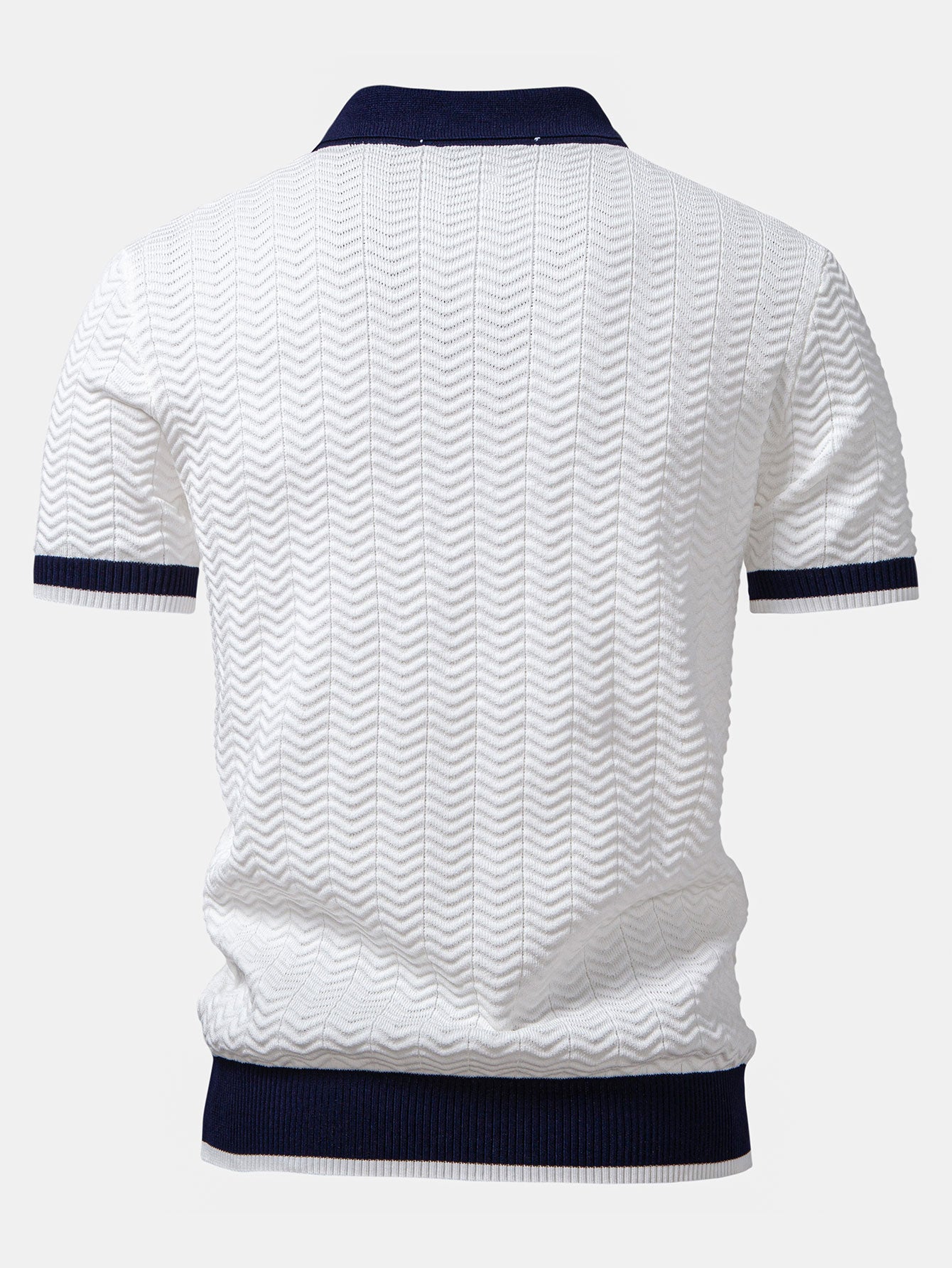 Texture Contrast Knitted V Neck Polo Shirt & Elastic Waist Chino Shorts