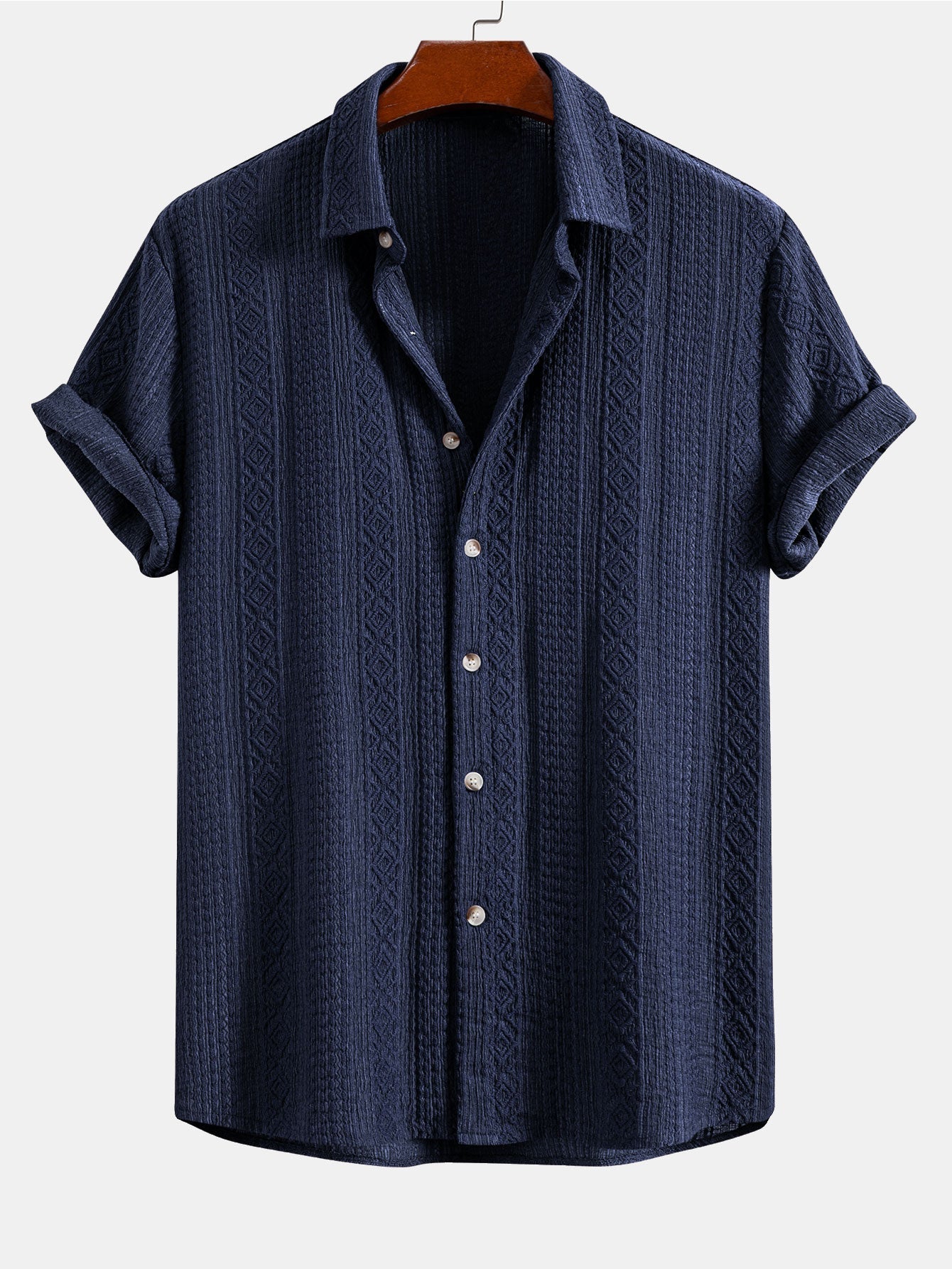 Geometric Jacquard Button Up Shirt & Straight Leg Linen Pants