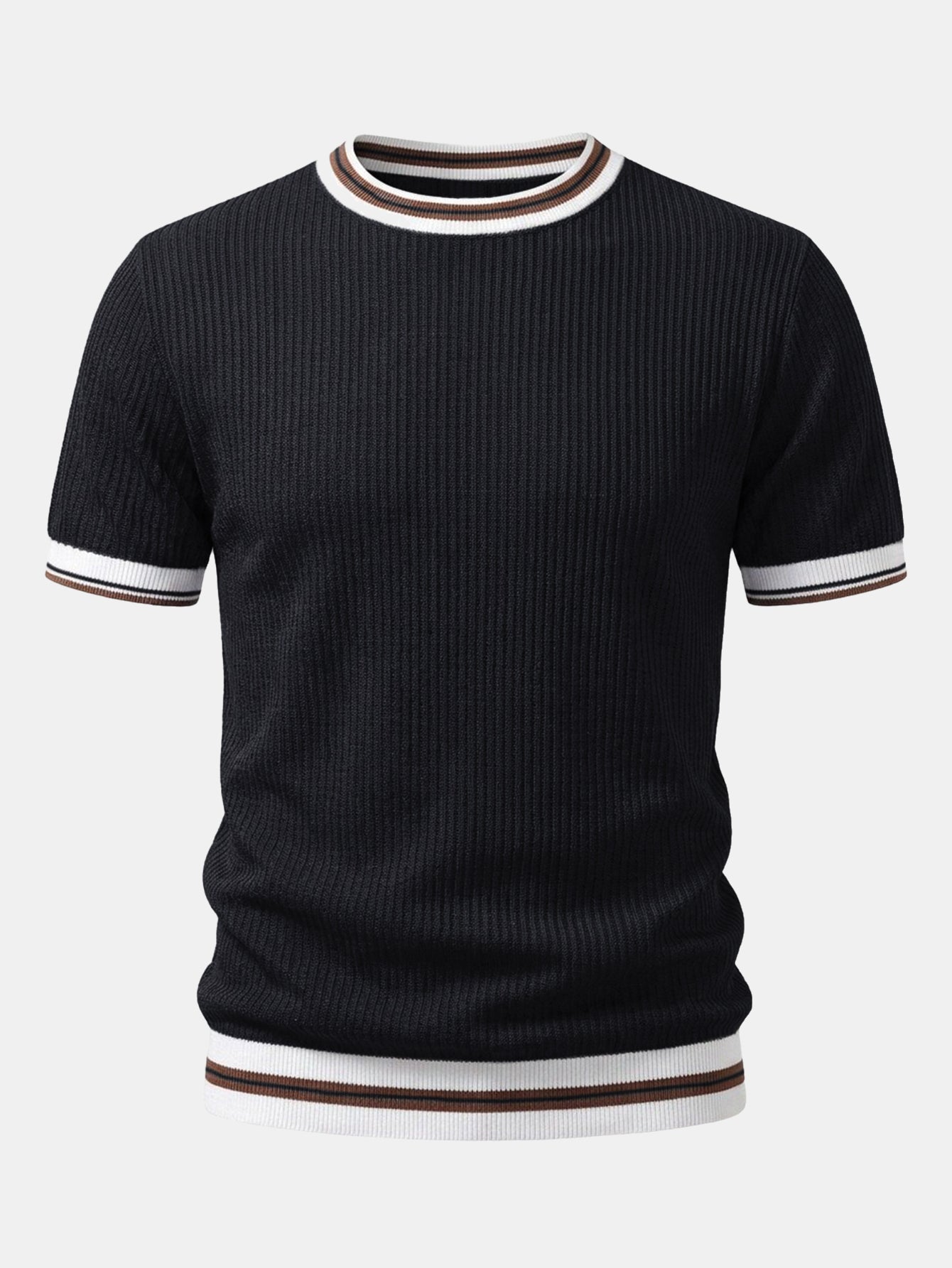 Textured Contrast Crew Neck Knit T-Shirt & Slim Fit Tapered Trousers