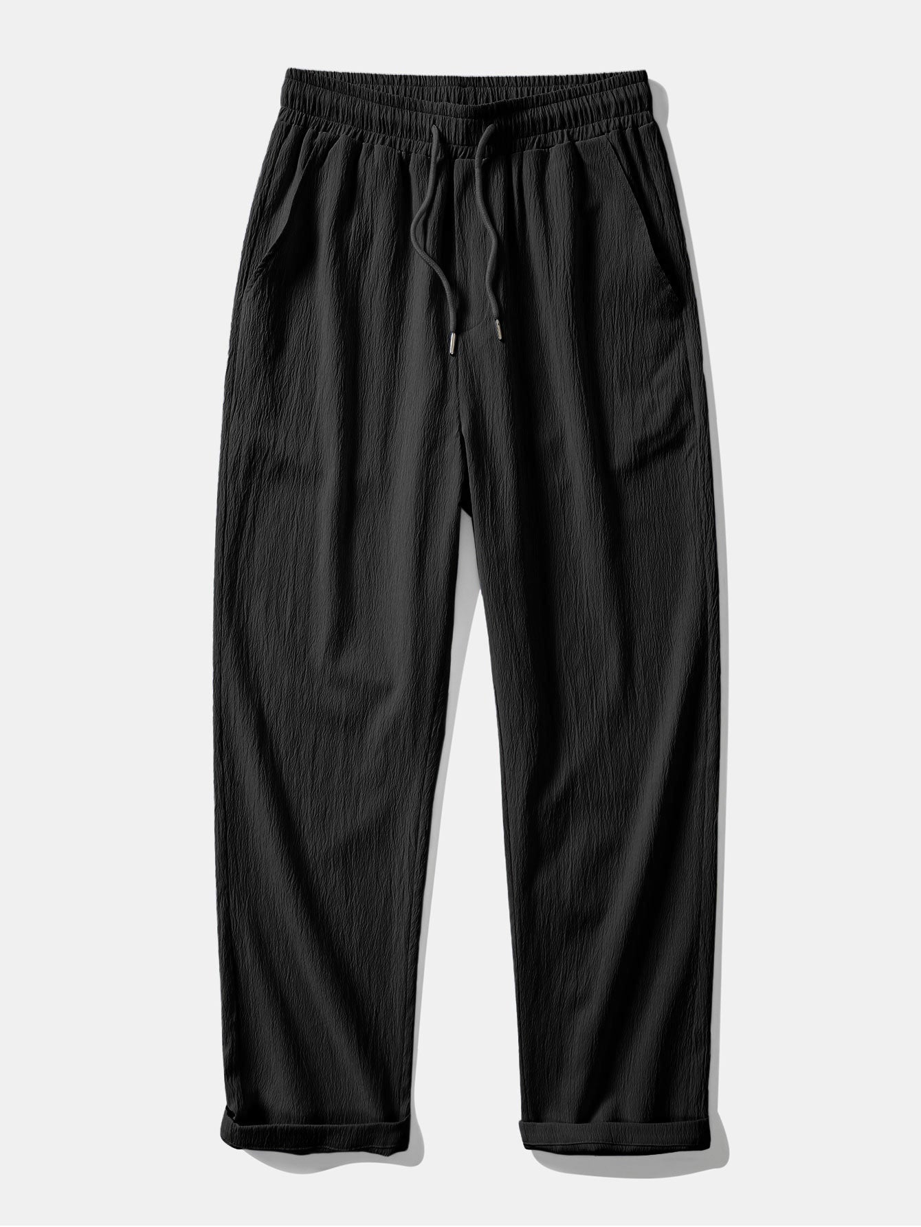Plaid Jacquard Button Up Shirt & Crinkle Textured Straight Leg Pants
