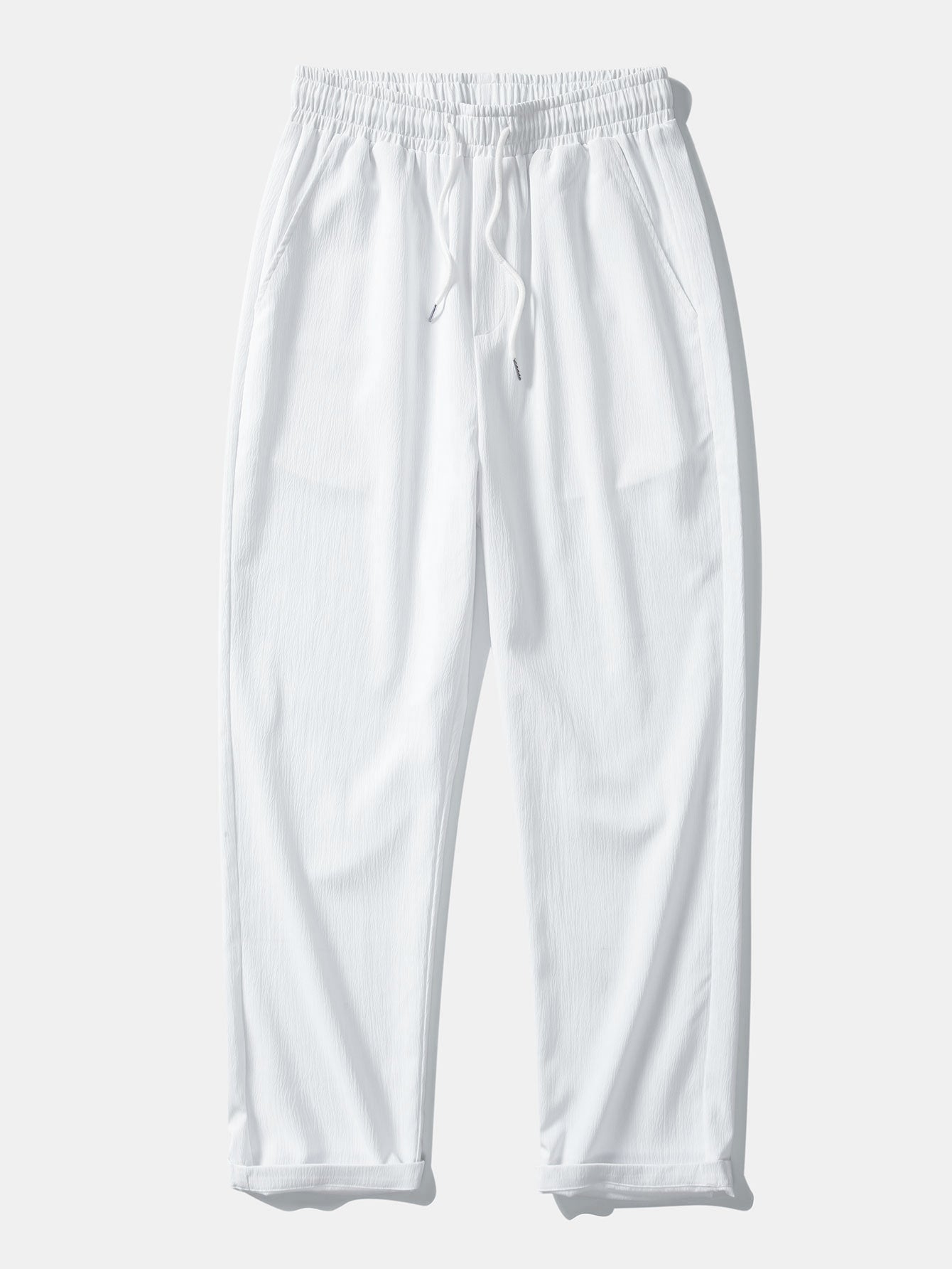Cotton Blend Striped Button Up Shirt & Crinkle Textured Straight Leg Pants