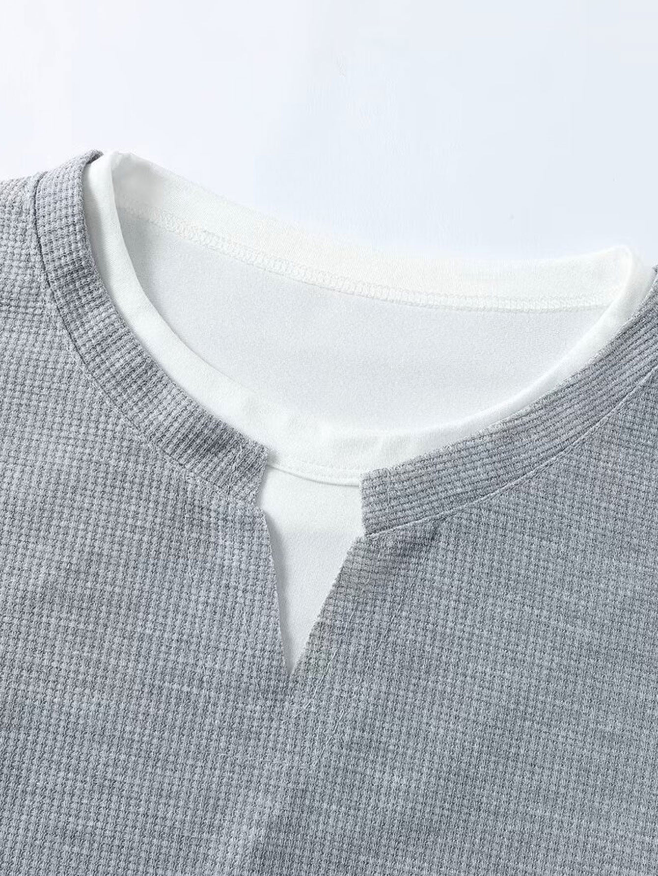 Relax Fit 2 In 1 Notched Collar Waffle T-Shirt & Waffle 7″‌ Shorts