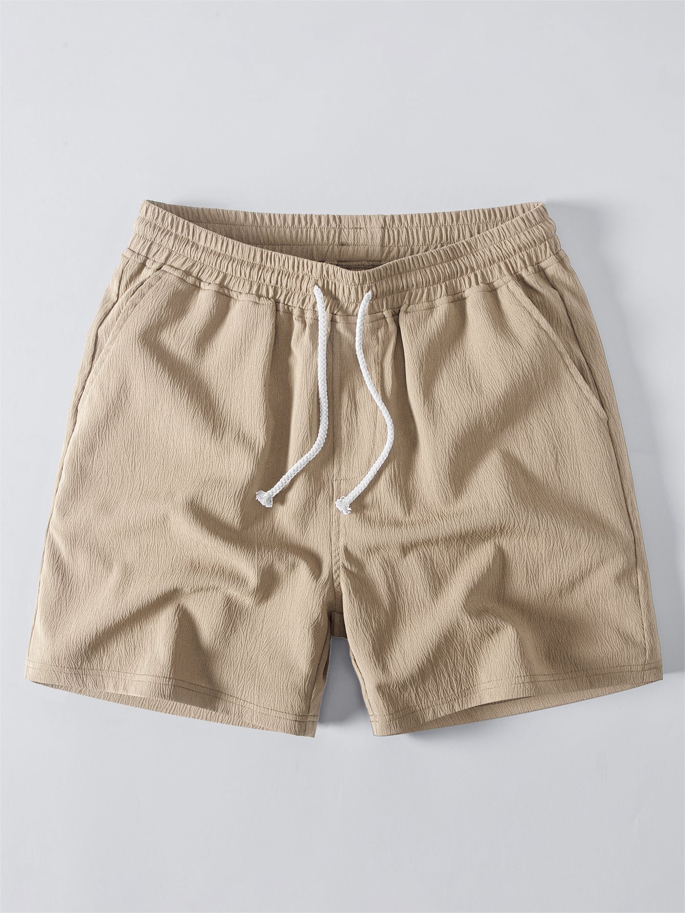 Geometric Jacquard Button Up Shirt & Crinkle Textured Drawstring 5" Shorts