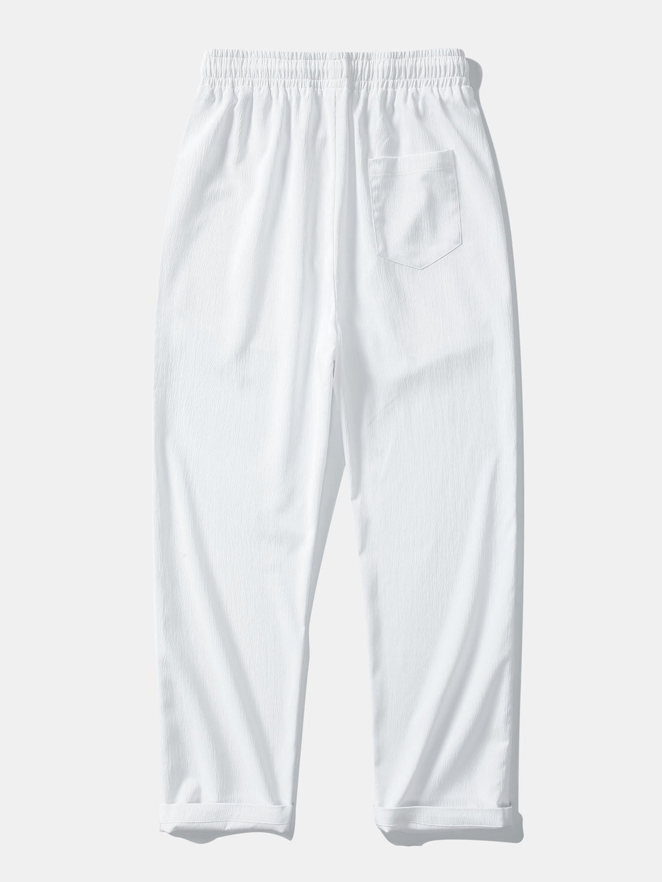 Textured Johnny Collar Crocheted Knit Polo & Crinkle Textured Straight Leg Pants