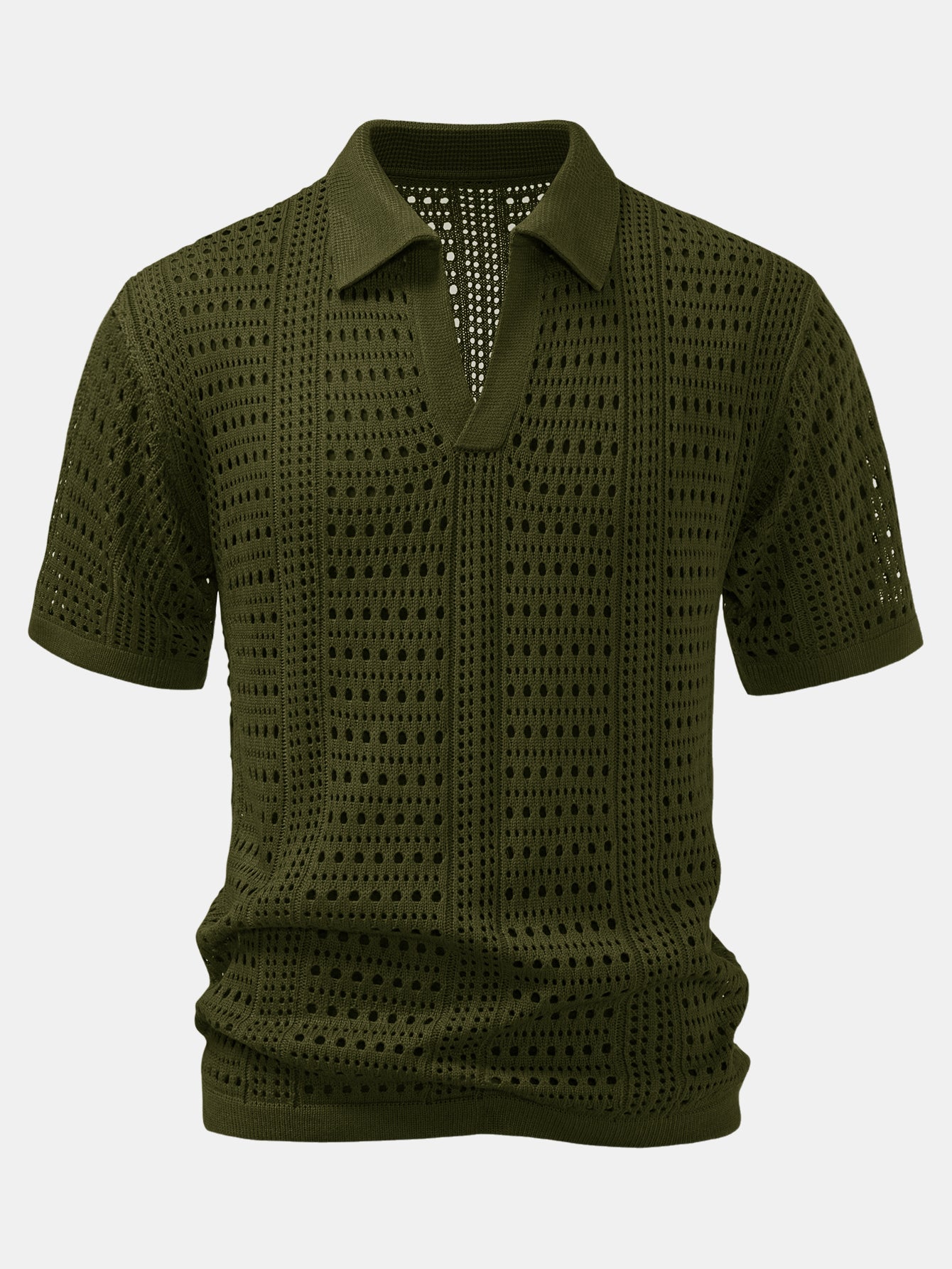 Crochet  V Neck Polo Shirt & Crinkle Textured Straight Leg Pants