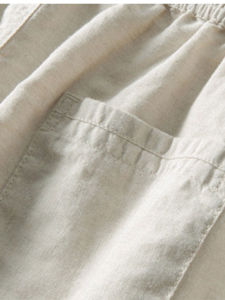 Plaid Jacquard Button Up Shirt & Straight Leg Linen Pants