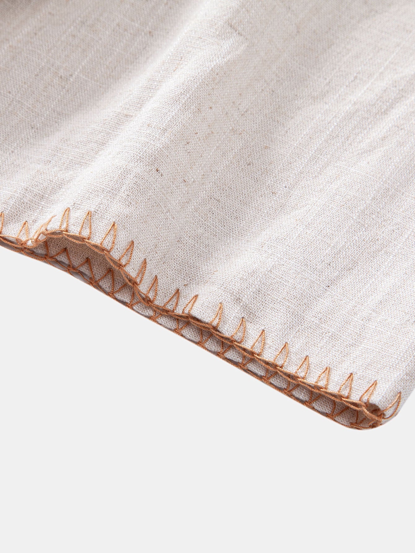 Contrast Stitching Linen Rayon Blend Cuban Shirt & Straight Leg Linen Pants