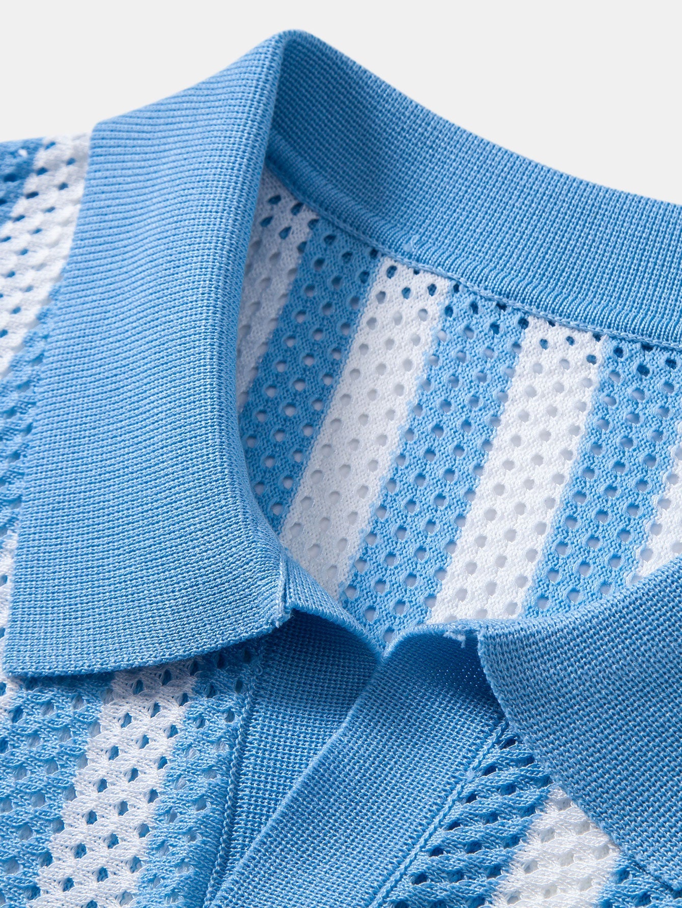 Stripe Johnny Collar Open Knit Polo & Straight Leg Linen Pants