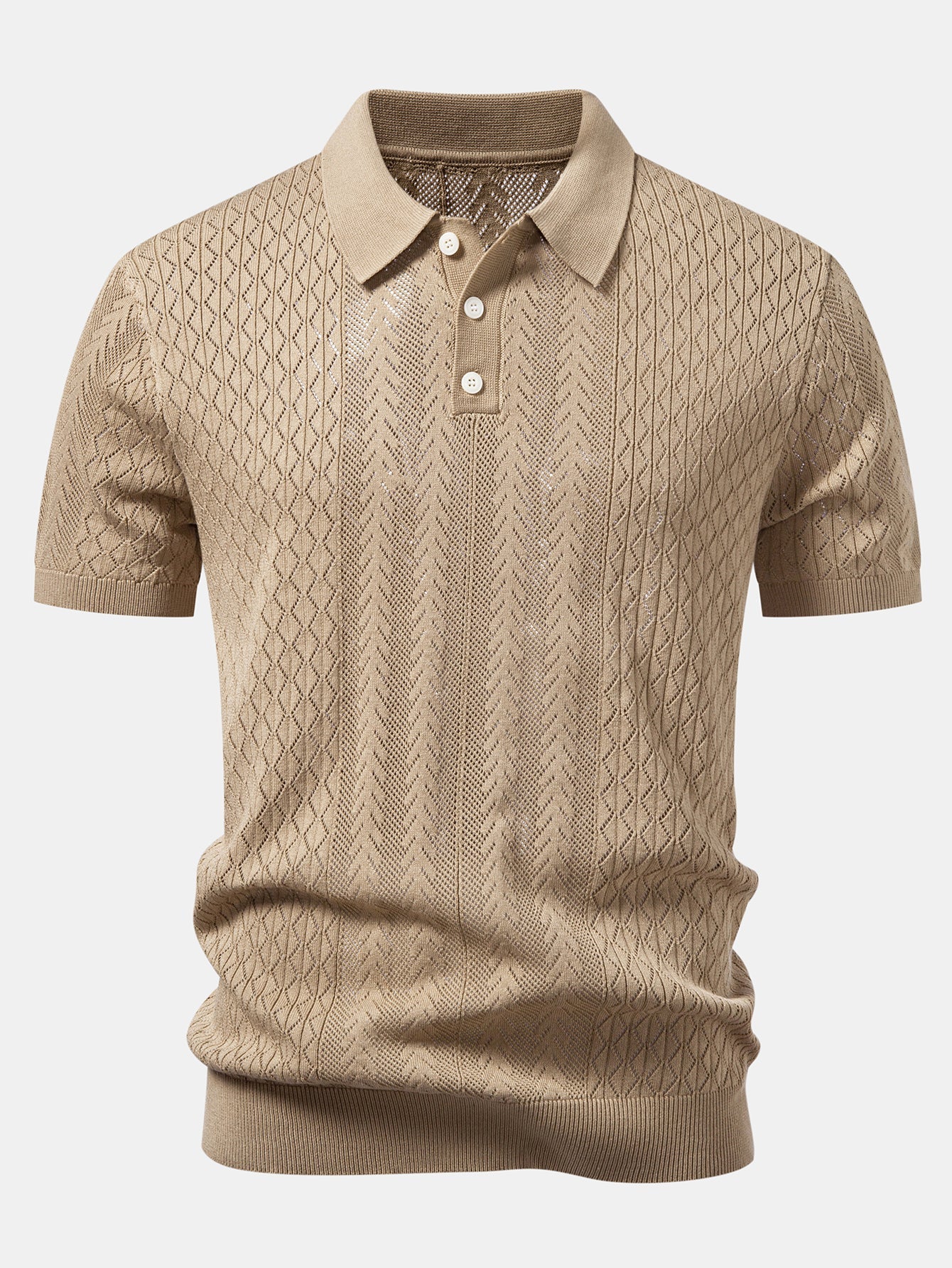 Geometric Jacquard Open Knit Polo & Straight Leg Linen Pants