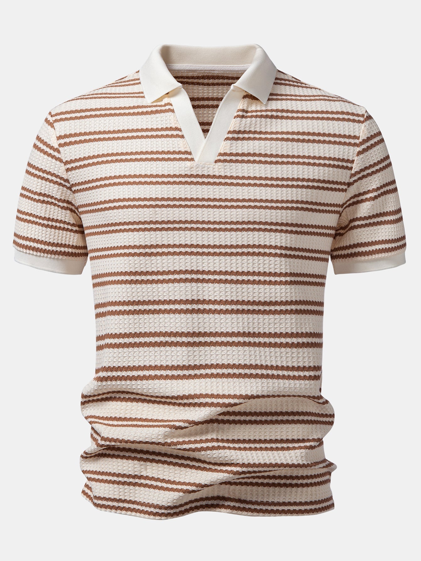 Stripe Waffle Johnny Collar Polo & Straight Leg Linen Pants