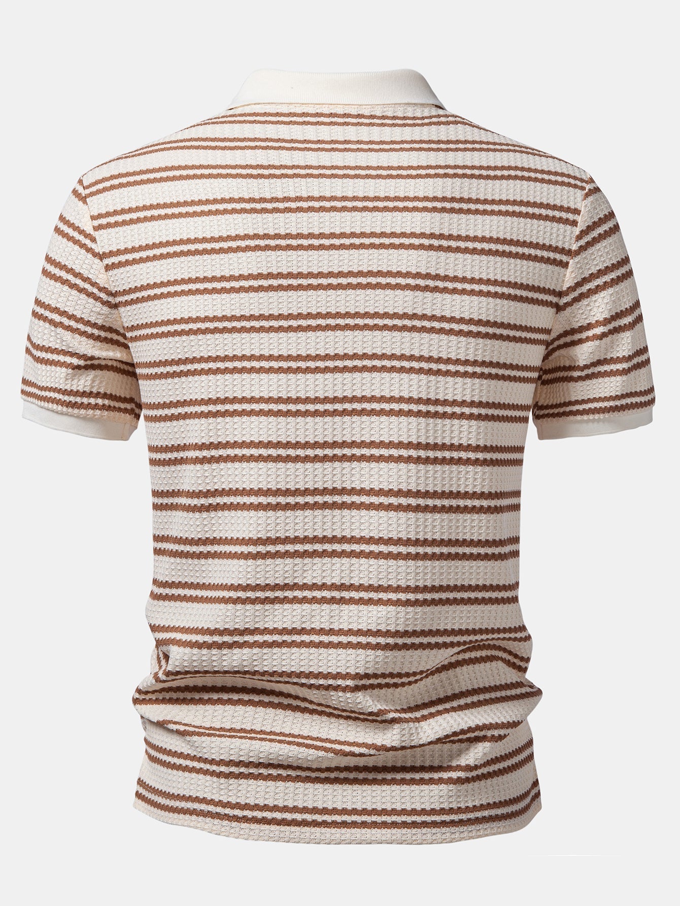 Stripe Waffle Johnny Collar Polo & Straight Leg Linen Pants