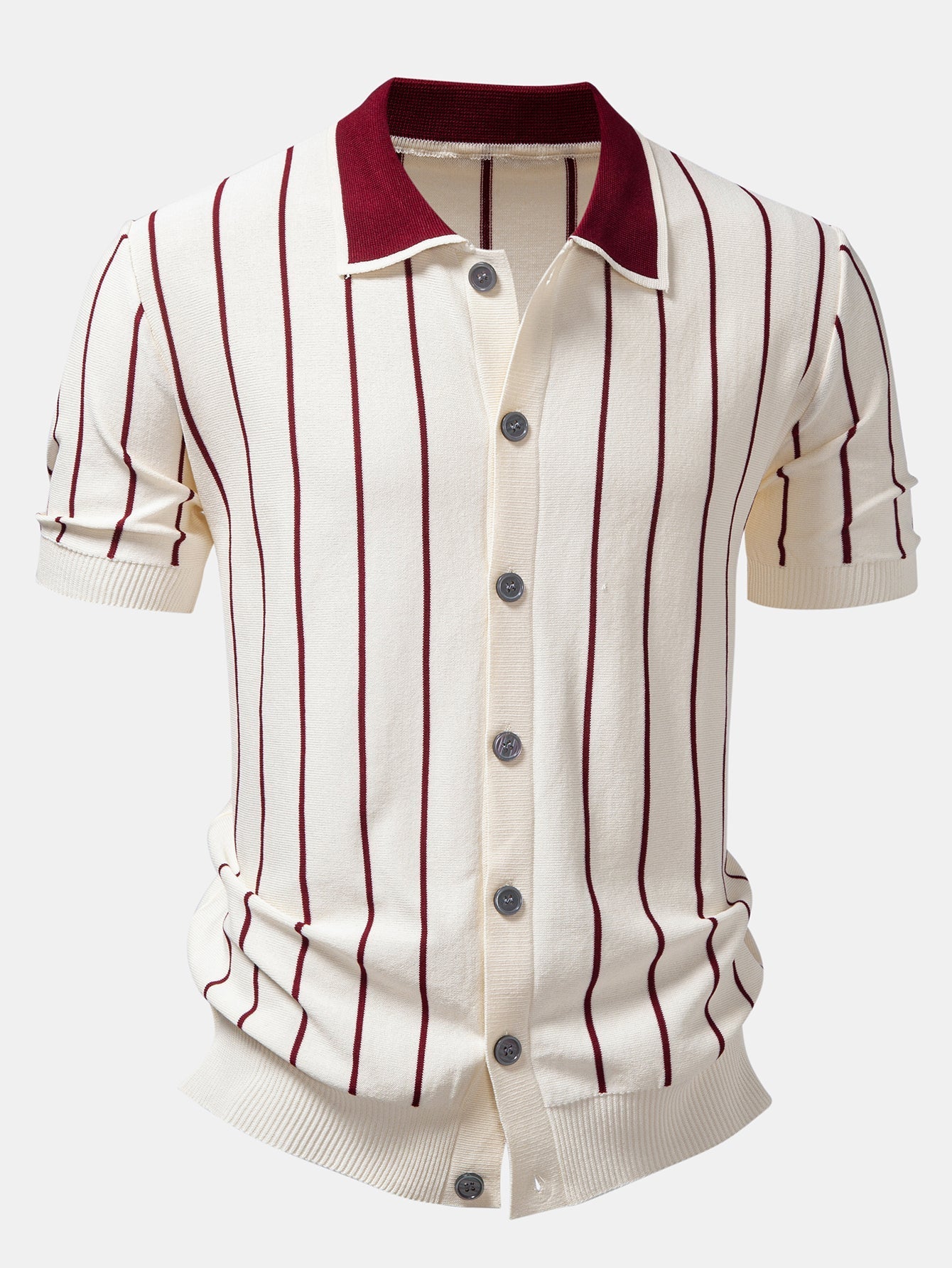 Stripe Button Up Knit Shirt & Slim Fit Tapered Trousers