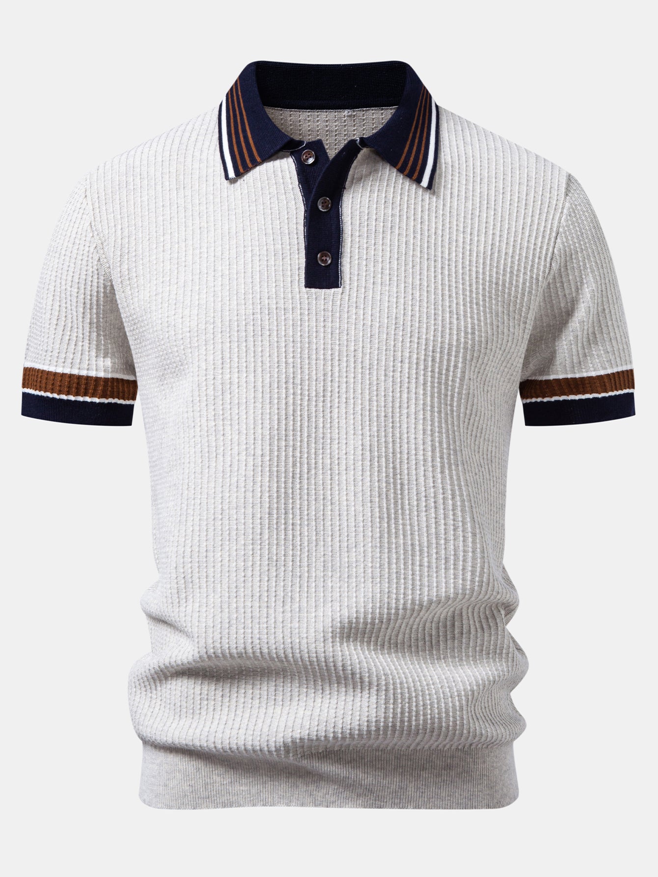 Contrast Stripe Trim Waffle Knit Polo & Slim Fit Tapered Trousers