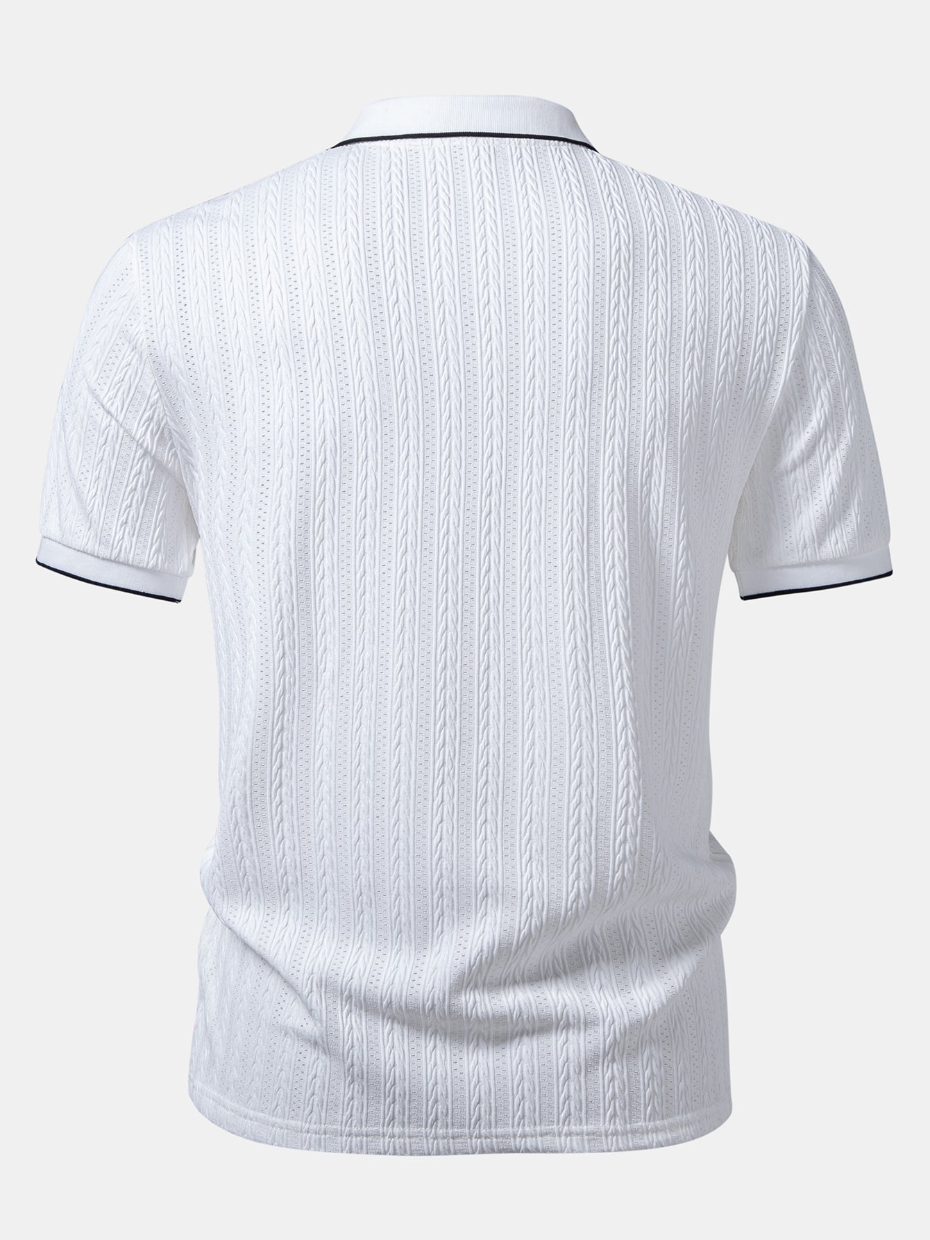 Geometric Jacquard Johnny Collar Polo & Elastic Waist Chino Shorts