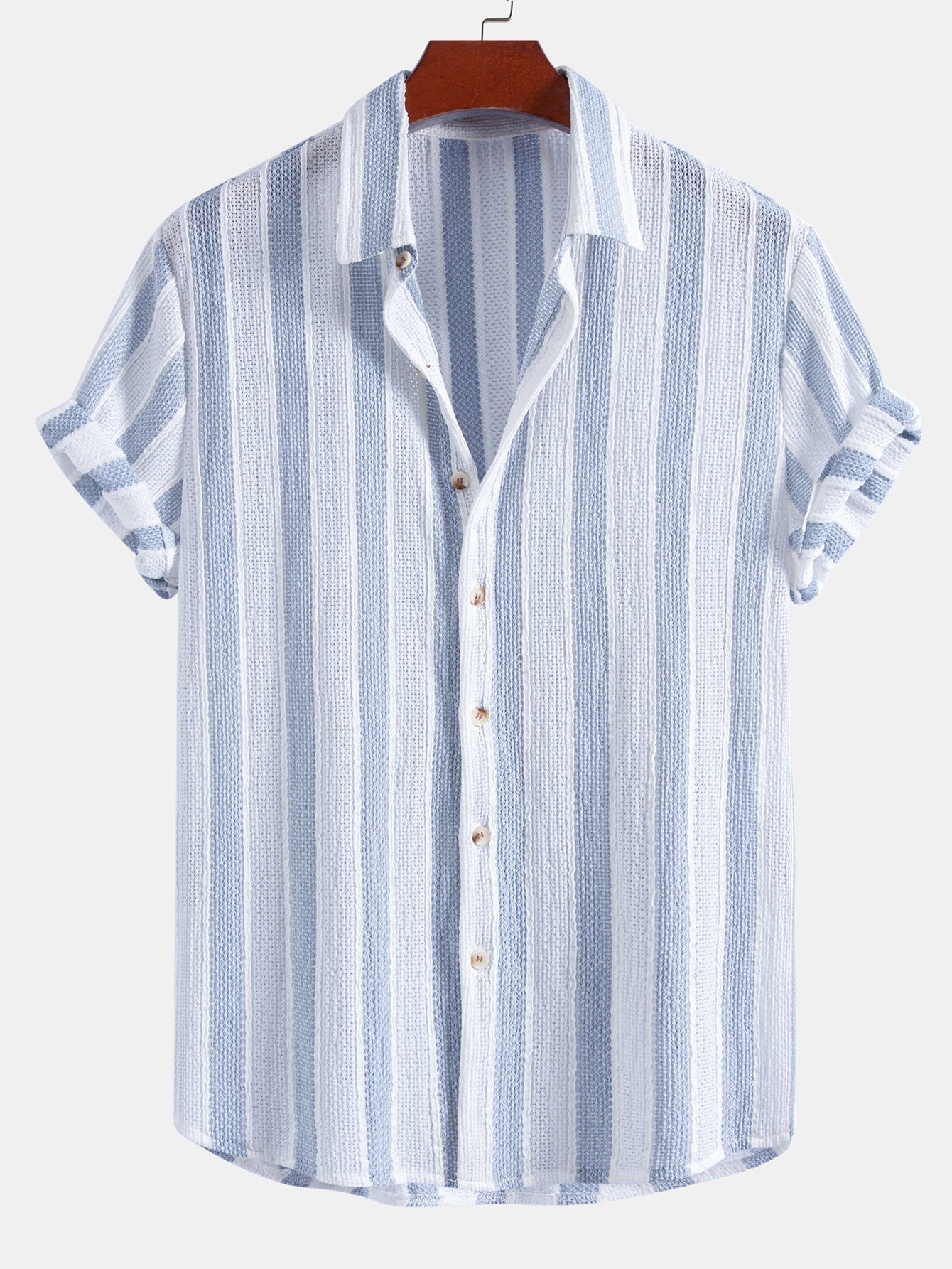 Textured Striped Button Up Shirt & Crinkle Textured Straight Leg Pants