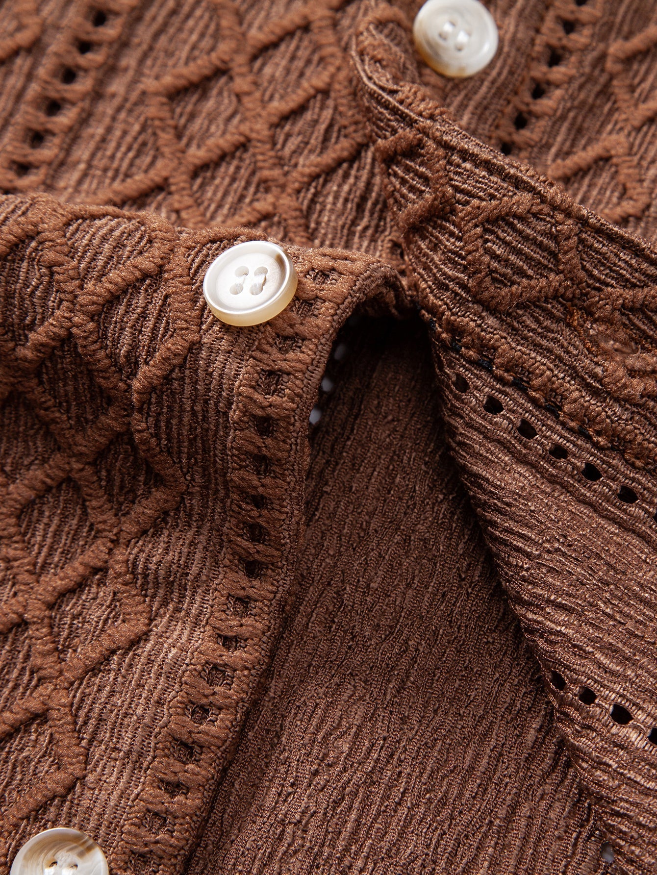 Geometry Rhombus Jacquard Button Up Shirt & Crinkle Textured Drawstring 5" Shorts