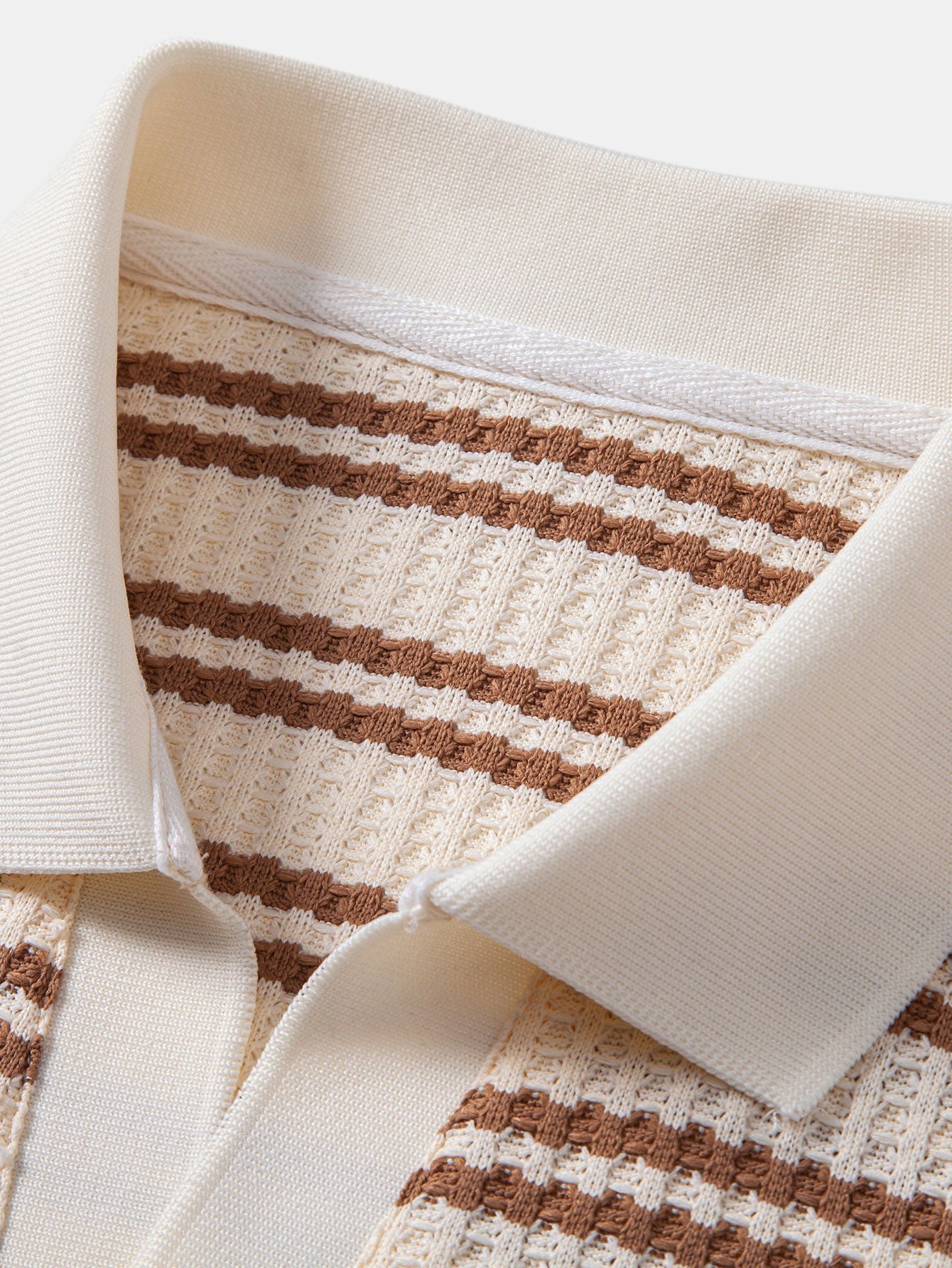 Stripe Waffle Johnny Collar Polo & Straight Leg Linen Pants