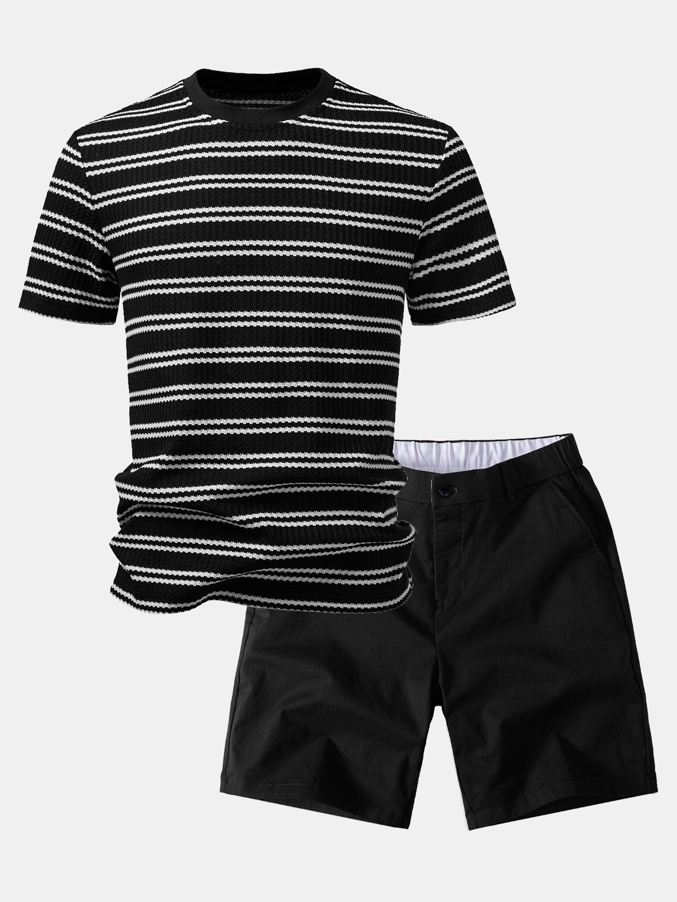 Stripe Waffle T-Shirt & Elastic Waist Chino Shorts