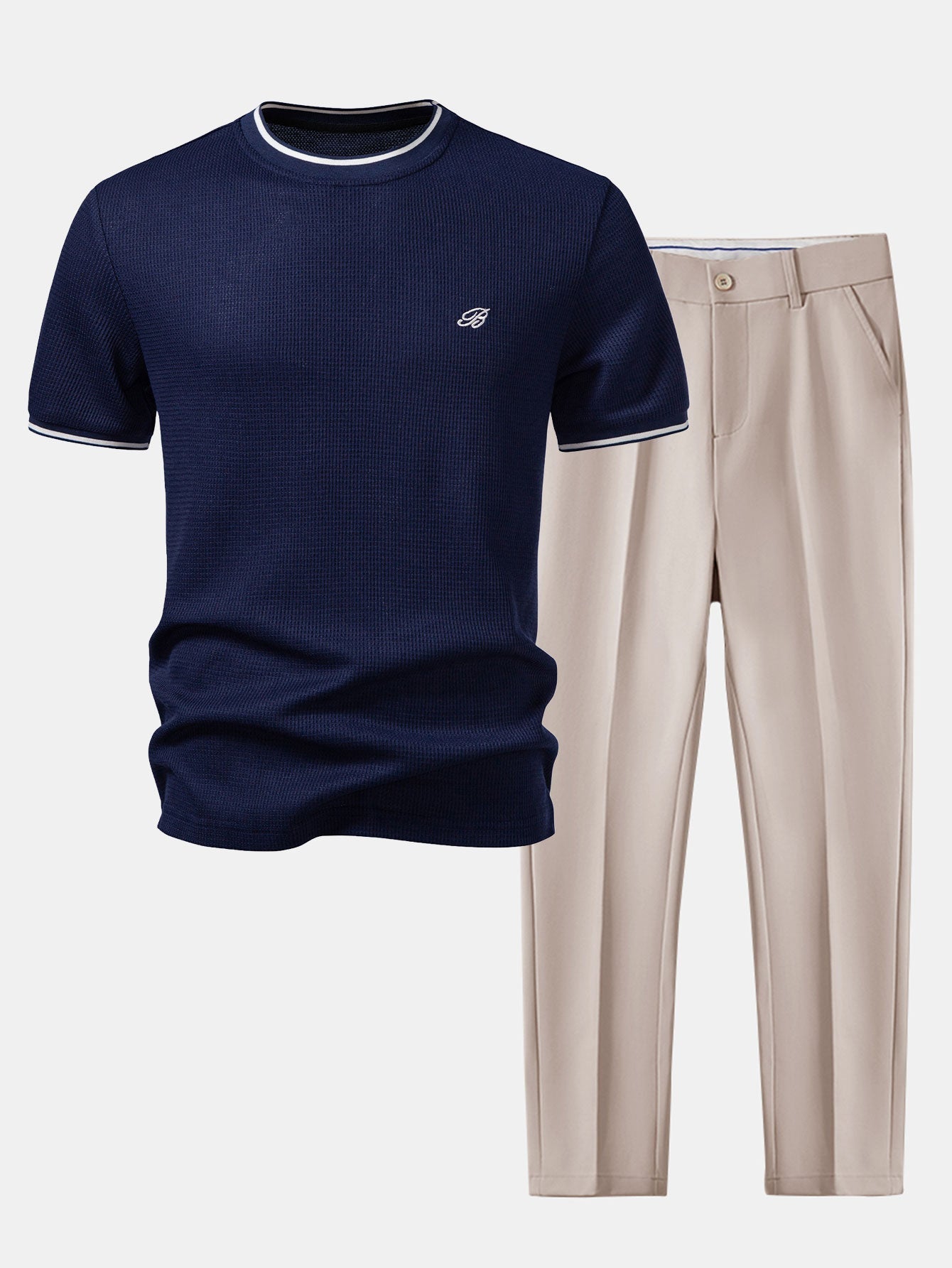 Contrast Trim Waffle Ringer T-Shirt & Slim Fit Tapered Trousers