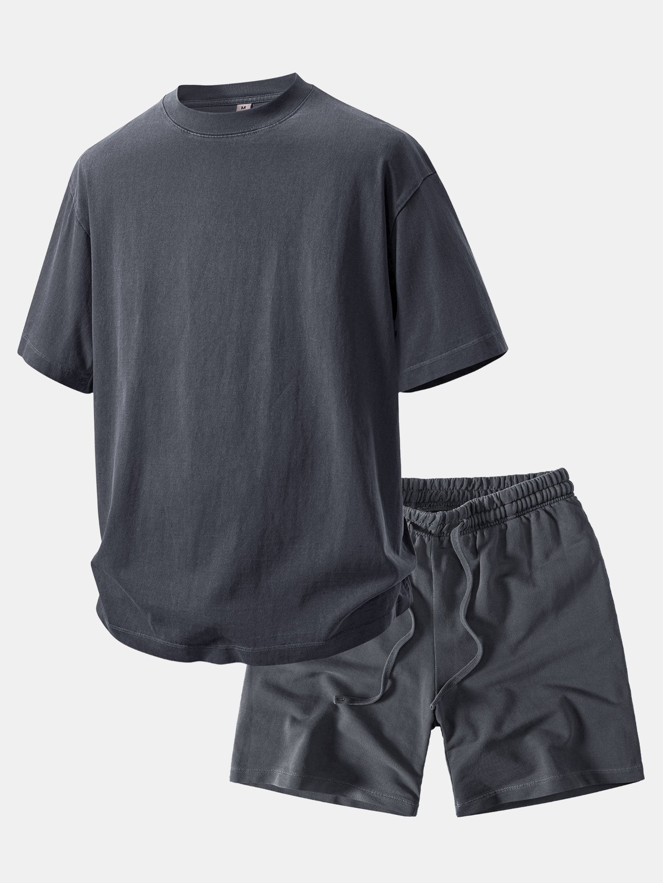 Relax Fit Heavyweight Washed Drop Shoulder T-Shirt & Washed Distressed Drawstring Shorts