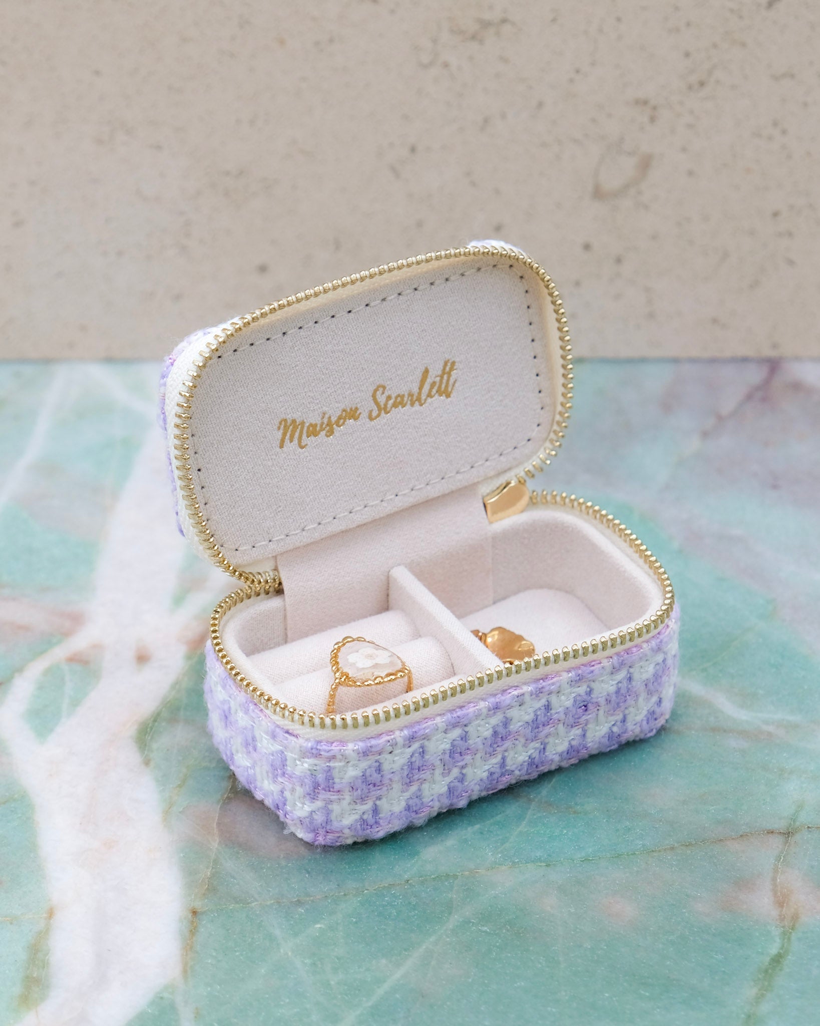 Mini boîte à bijoux de voyage Marie en pied-de-poule