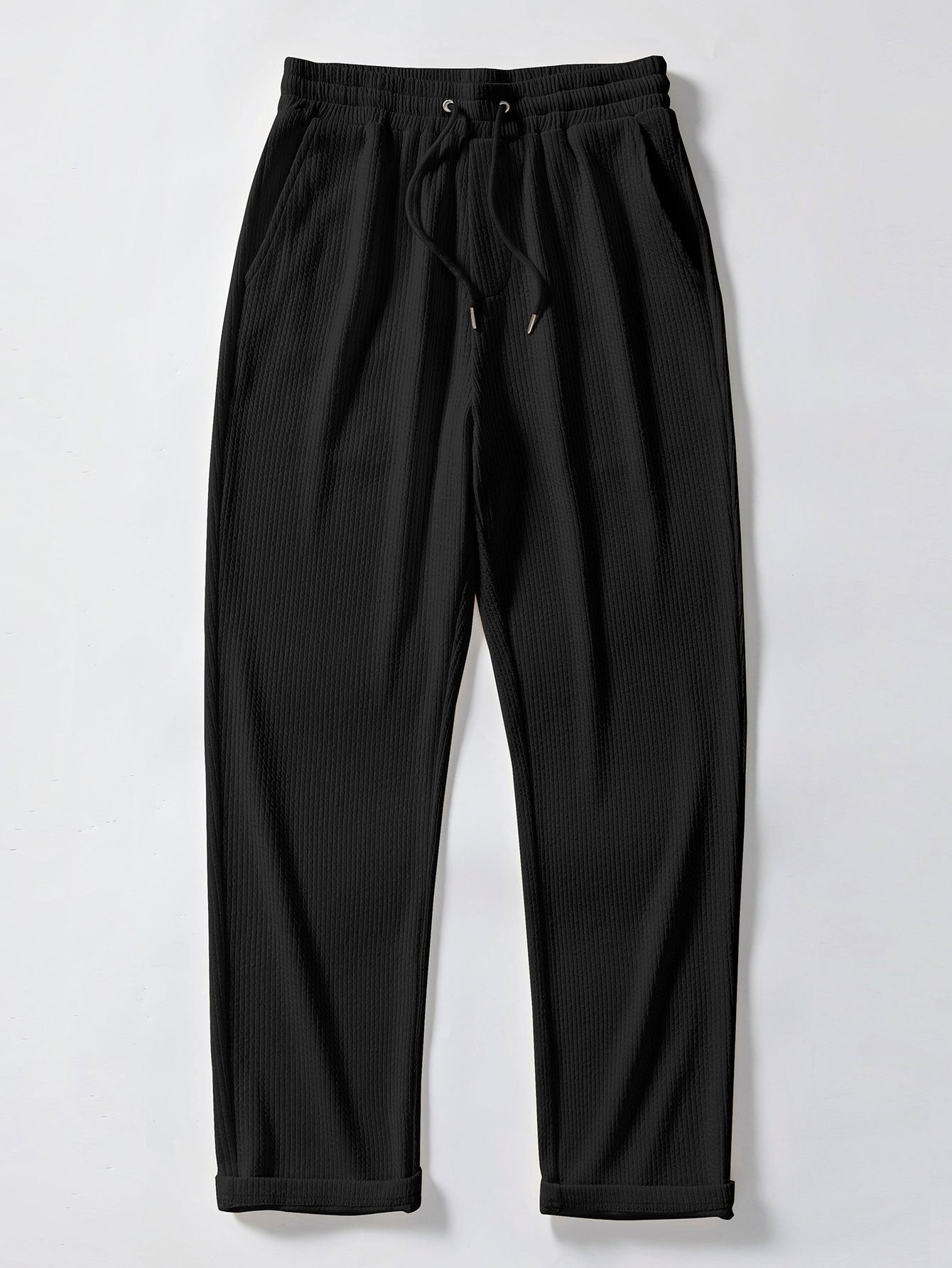 Contrast Trim Ribbed Johnny Collar Knit Polo & Straight Leg Ribbed Pants