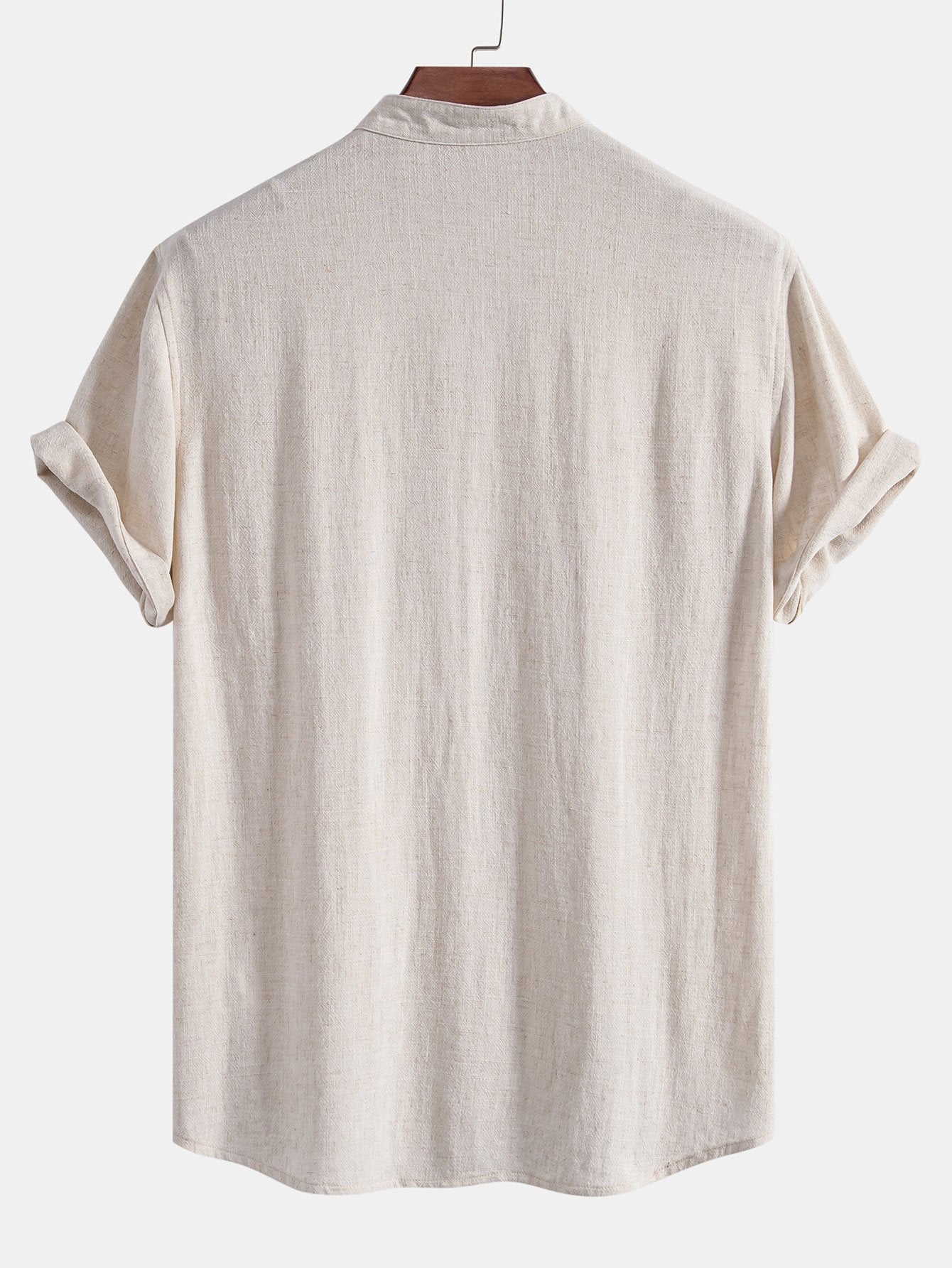 Short Sleeve V Neck Linen Rayon Blend Shirt & Crinkle Textured Drawstring 5" Shorts