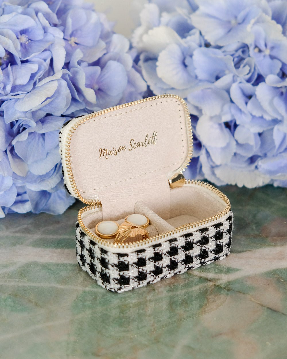Mini boîte à bijoux de voyage Marie en pied-de-poule