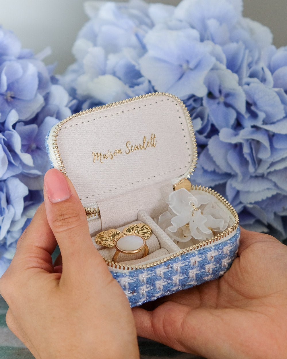 Mini boîte à bijoux de voyage Marie en pied-de-poule